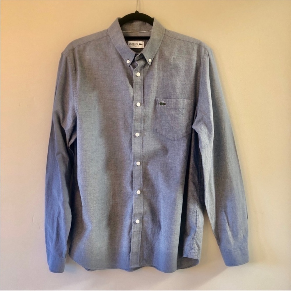 Lacoste. Buttoned Collar Long Sleeve Cotton Shirt. Chambray. US Medium FR 40.